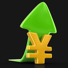 Poster - Yen sign with arrow up. Image with clipping path