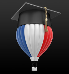 Hot Air Balloon with French Flag and Graduation cap. Image with clipping path