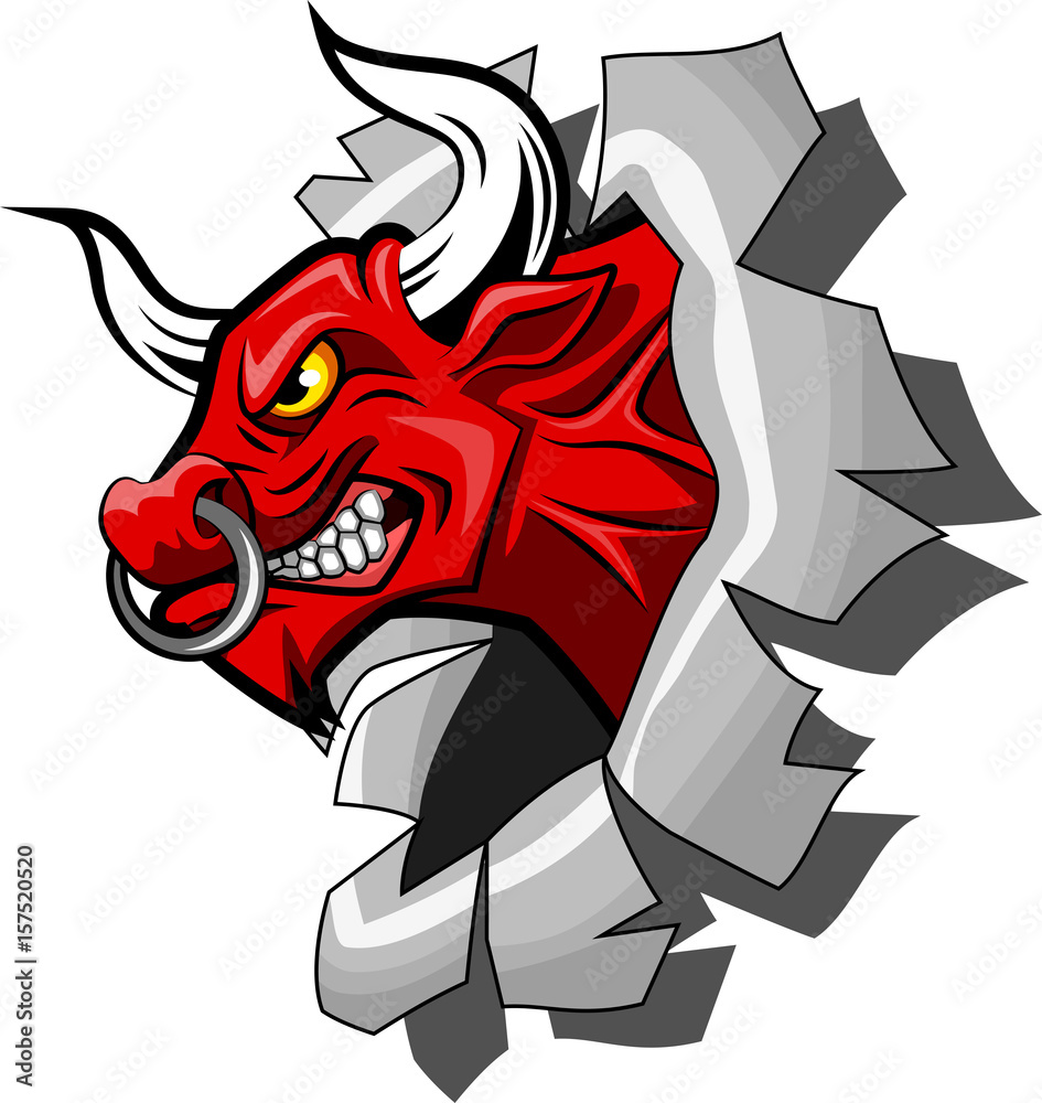 Red bull ripping through background. Vector illustration Stock Vector ...