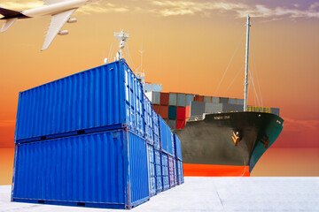 container with ship transportation goods import export & delivery.