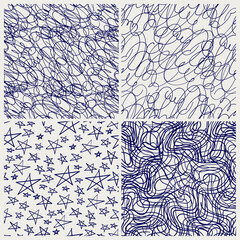 Wall Mural - hand drawn scribble seamless patterns. vector abstract ballpoint pen sketched seamless texture set