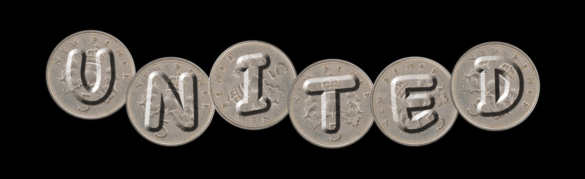 UNITED – Coins on black background