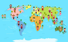 World Map And Kids Of Various Nationalities