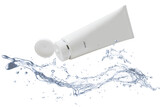 Fototapeta Kosmos - Open lid lotion tube packaging is splashed by water