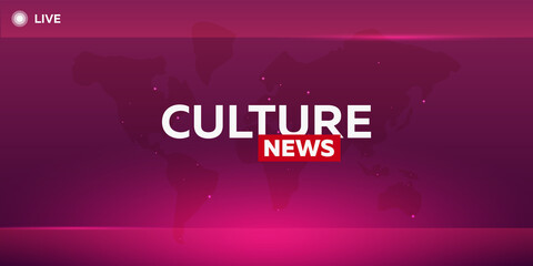 Mass media. Culture news. Breaking news banner. Live. Television studio. TV show.