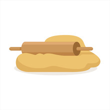 Fresh Raw Dough And Rolling Pin Vector Illustration