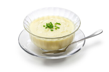 vichyssoise, cold potato soup, american summer cuisine isolated on white background