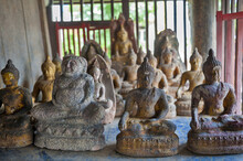 Buddha Images Inside Ho Trai Or The Library Of Buddhist Scriptures (Tripitaka Or Pali Canon) Located At Wat Mahathat Temple In Downtown Yasothon, Northeastern (Isan) Province Of Thailand