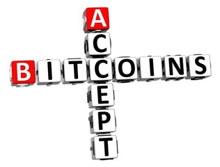 Poster - 3D Crossword Bitcoins Accept over white background.