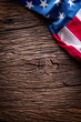 American  Flag. Usa flag on rustic oak board diagonally.
