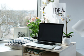 Canvas Print - Creative workplace near windowsill in modern room