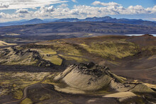 Aerial View To Crater Of Old Volcano In Iceland