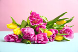 Fototapeta Tulipany - Beautiful tulips on table