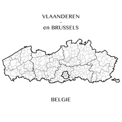 Wall Mural - Detailed map of the Belgian Regions of Flanders and Brussels-Capital (Belgium) with borders of municipalities, districts, provinces, and regions. Vector illustration