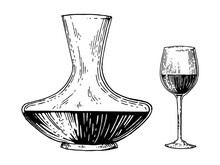 Decanter And Wine Engraving Style Vector