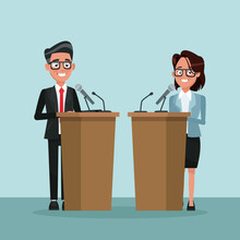 Background Scene Presidential Candidate Speaks To People From Tribune Vector Illustration
