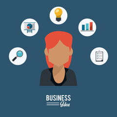 Poster - colorful poster of half body business woman with icons set of business idea vector illustration