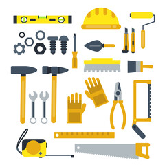 Poster - Construction tools set. Industrial vector icons in flat style isolate on white