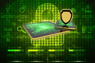 Poster - 3d rendering tablet with shield 
