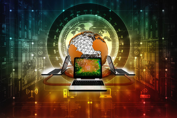 Poster - 3d rendering technology laptop network
