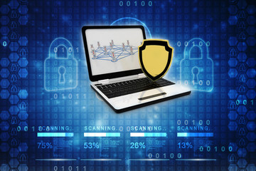 Poster - 3d rendering laptop with shield 
