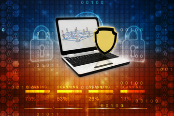 Poster - 3d rendering laptop with shield 
