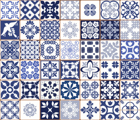Naklejka na meble Blue Portuguese tiles pattern - Azulejos vector, fashion interior design tiles 