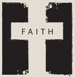 the sign of the cross scratched on abstract monochrome background with the word faith