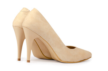 Beige woman shoes isolated on a white