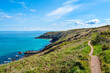 North Cornwall Coast near St Ives. Looking east along the coast path towards Pen Enys Point and Polgassick Cove.