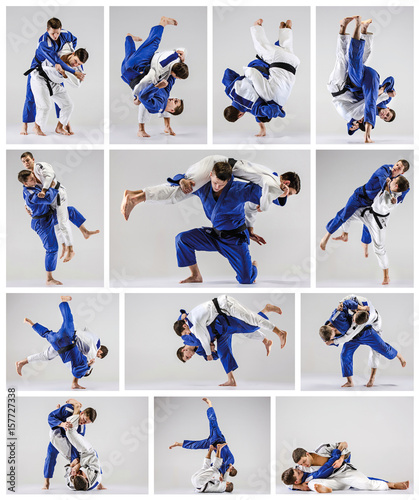 Plakaty Judo  dwoch-wojownikow-judokow-walczacych-z-mezczyznami