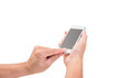 Man hand holding mobile phone isolated on white background. clipping path