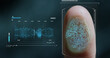 futuristic digital processing of biometric fingerprint scanner. concept of surveillance and security scanning of digital programs and fingerprint biometrics. cyber futuristic applications, future.