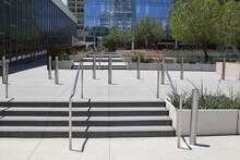 Sidewalk Path Of Travel And Hand Rails At Downtown Building Entrance