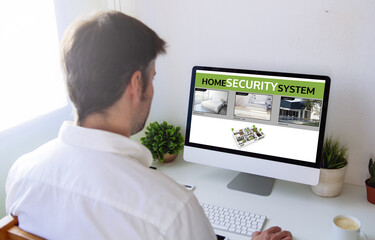 Poster - man viewing security cams on computer