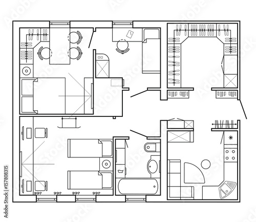 Floor Plan Black And White Architectural Plan Of A House
