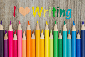 Sticker - I love writing message with pencil crayons