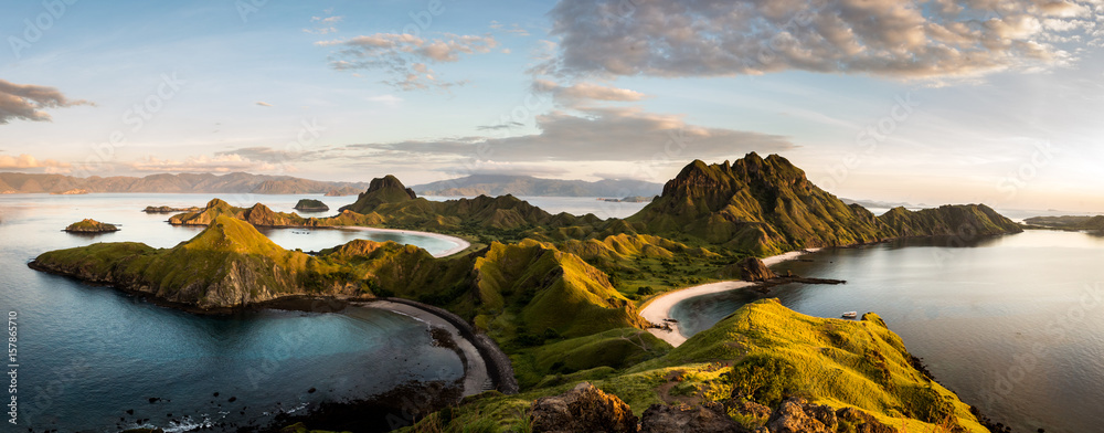 Landscape view from the top of Padar island in Komodo islands, Flores, Indonesia. - obrazy, fototapety, plakaty 