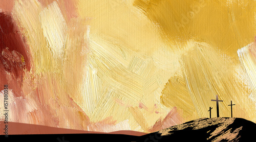 Cuadros en Lienzo Graphic abstract background Calvary crosses yellow
