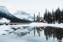 Lodge Near Emerald Lake In Winter