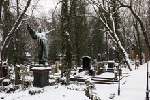 The Snowy Angel From The Mystery Old Prague Cemetery, Czech Republic