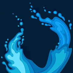 Water background. Splashes of water on a dark background. Paper cut style. Applique. Paper, cloth. Vector illustration.