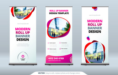Wall Mural - business roll up banner stand. presentation concept. abstract modern roll up background. vertical ro