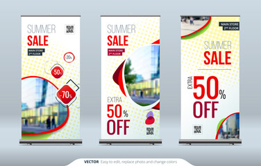 Wall Mural - business roll up banner stand. presentation concept. abstract modern roll up background. vertical ro