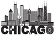 Chicago City Skyline Text Black and White vector Illustration