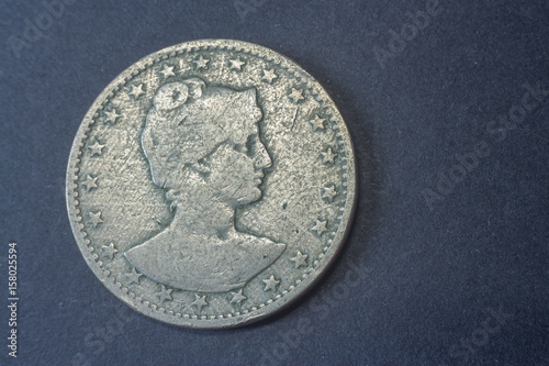 Poster Brazil four hundred Reis 1901, Liberty head coin, vintage old, difficult and rare to find
