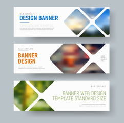 Poster - template of horizontal standard banners with rhombuses for the image.