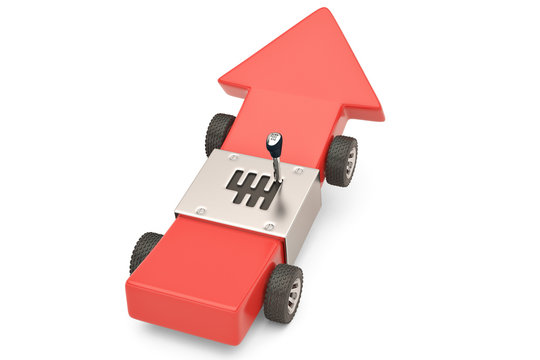 Wheel on arrow red arrow car.3D illustration.