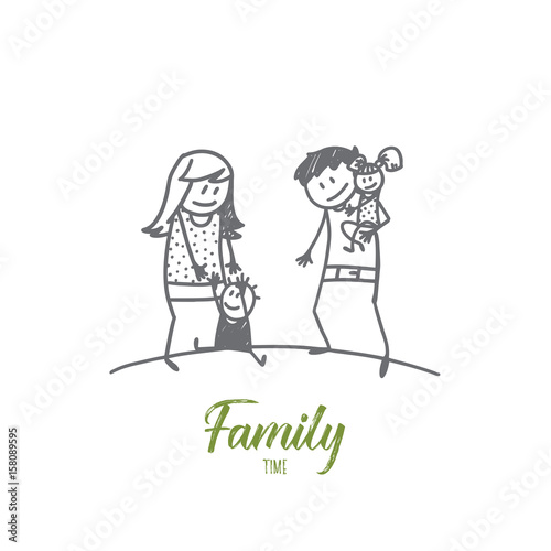 Vector Hand Drawn Family Time Concept Sketch With Father And