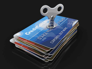 Poster - Credit Cards with winding key. Image with clipping path